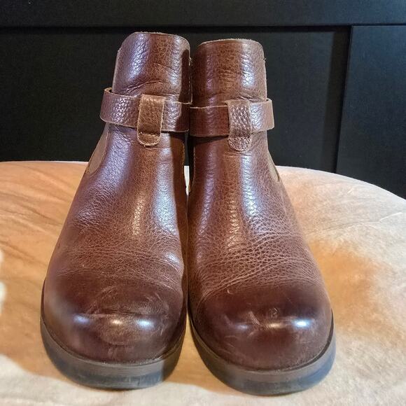 Korks by Kork-Ease brown chunky heel strap leather ankle boots booties size 9.5 - Picture 4 of 12